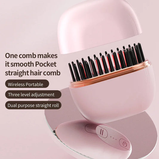 Mini Cordless Straightening Brush USB Rechargeable Portable Hair Straightener Brush Perfect for Travel Outdoor Styling